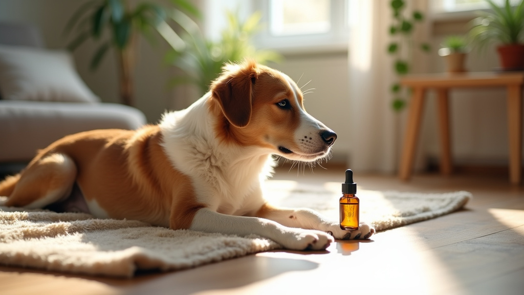 Chien âgé recevant des gouttes de CBD dans la gueule