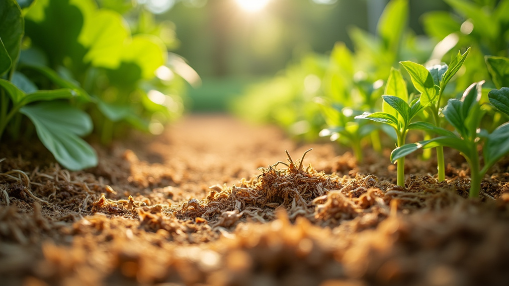 Paillis de fibre de coco dans un jardin paysager