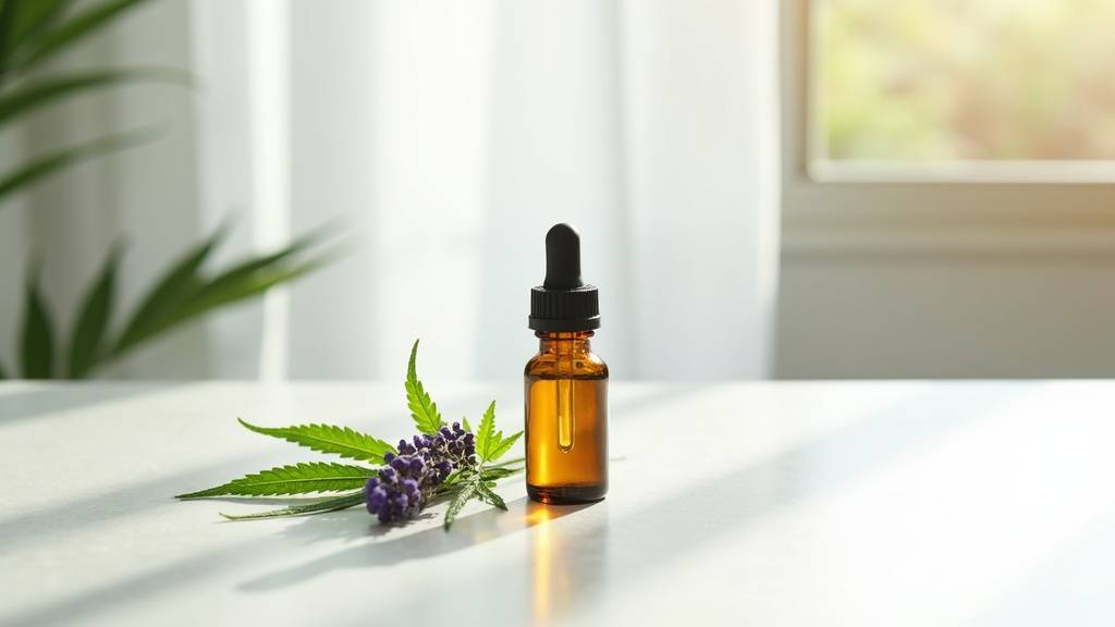 Flacon d'huile CBD Hollyweed avec étiquette visible sur fond neutre