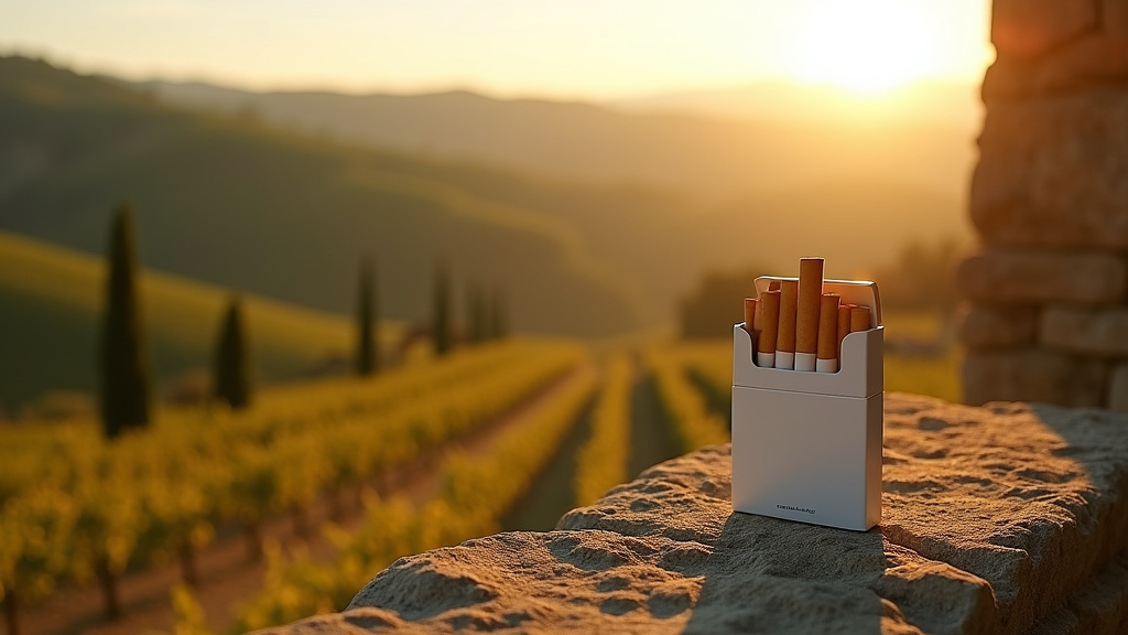 Paquets de cigarettes italiens de différentes marques alignés sur une surface lisse